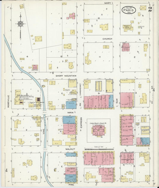 Sanborn Fire Insurance Map from Paris, Logan County, Arkansas (1913), Sheet #0002 - Historic Sanborn Fire Insurance Map Print, vintage old map wall art, antique decor, genealogy gift, Arkansas Arkansas map
