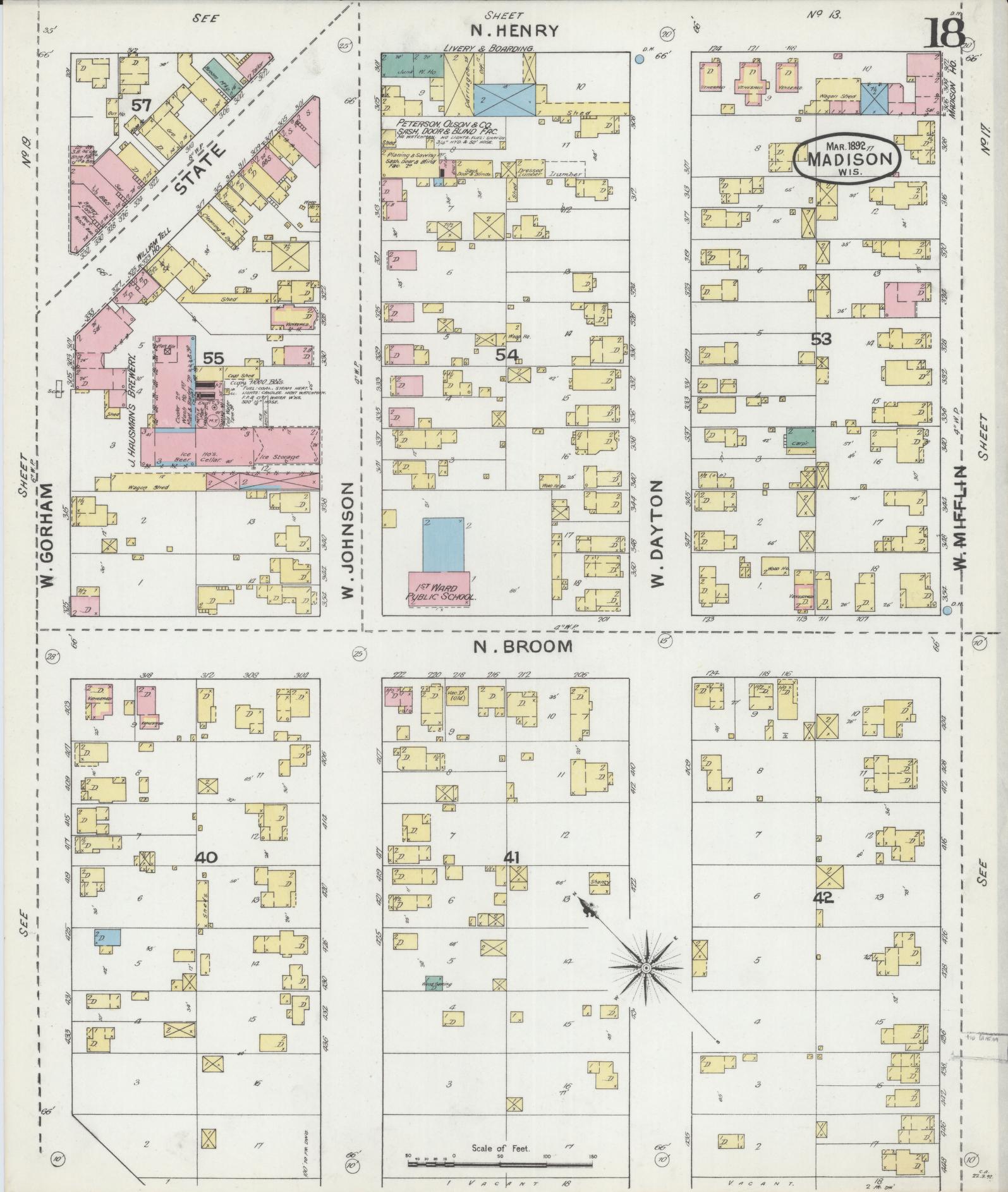 Sanborn Fire Insurance Map from Madison, Dane County, Wisconsin (1892), Sheet #0018 - Complete Map Set gallery image, historic Sanborn map, vintage wall art, Wisconsin Wisconsin