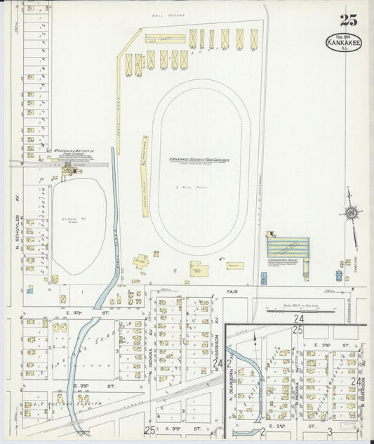 Sanborn Fire Insurance Map from Kankakee, Kankakee County, Illinois (1914), Sheet #0025 - Historic Sanborn Fire Insurance Map Print, vintage old map wall art, antique decor, genealogy gift, Illinois Illinois map