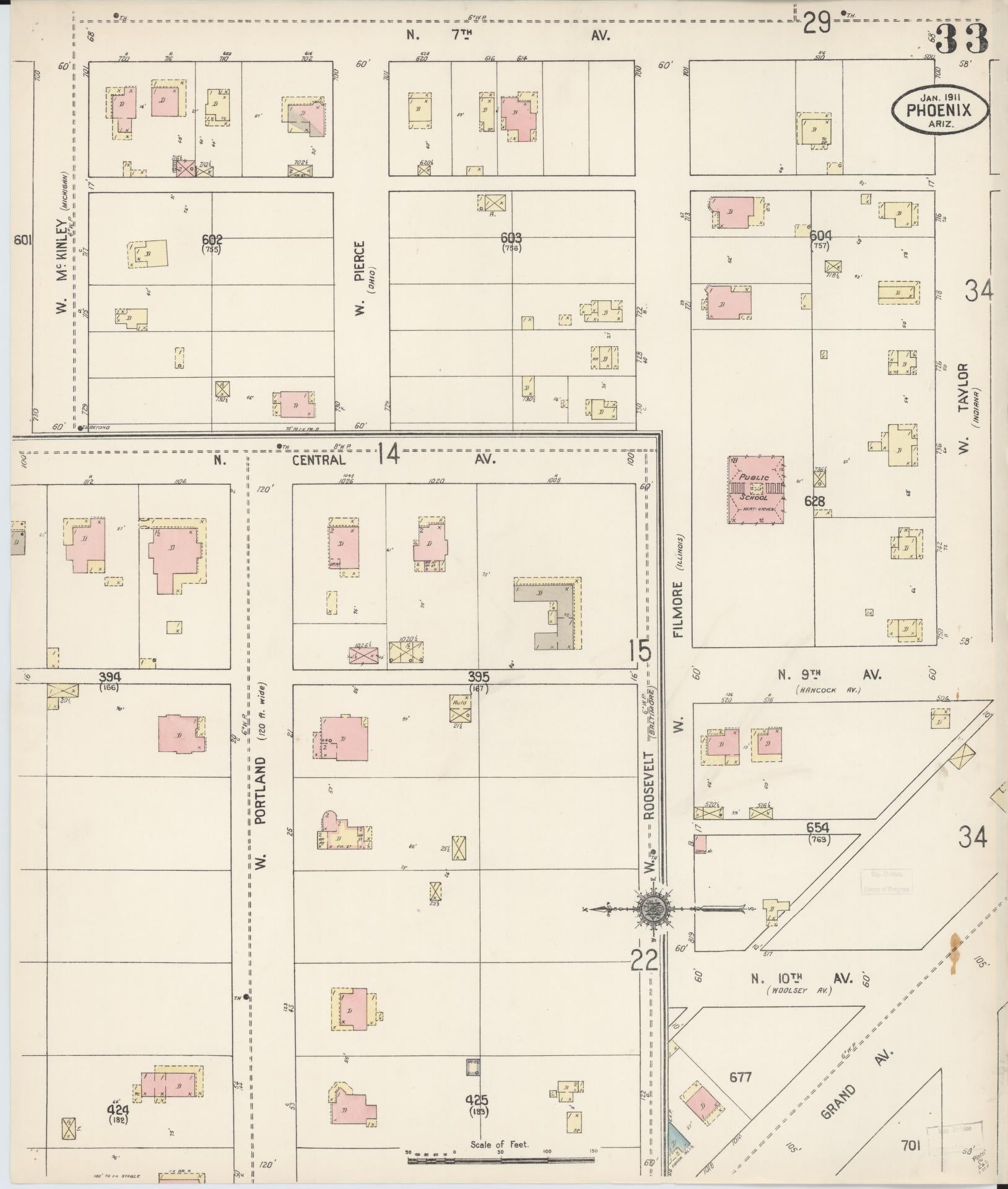 Sanborn Fire Insurance Map from Phoenix, Maricopa County, Arizona (1911), Sheet #0033 - Complete Map Set gallery image, historic Sanborn map, vintage wall art, Arizona Arizona