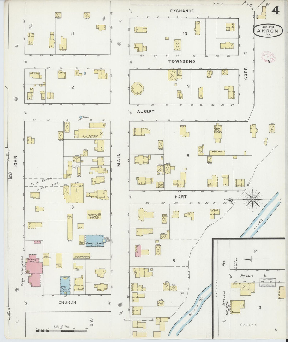 Sanborn Fire Insurance Map from Akron, Erie County, New York (1894), Sheet #0004 - Complete Map Set gallery image, historic Sanborn map, vintage wall art, New York New York