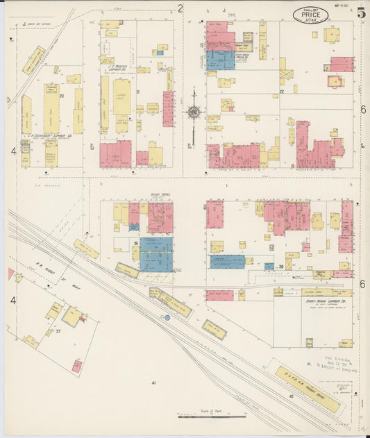 Sanborn Fire Insurance Map from Price, Carbon County, Utah (1917), Sheet #0005 - Historic Sanborn Fire Insurance Map Print, vintage old map wall art, antique decor, genealogy gift, Utah Utah map