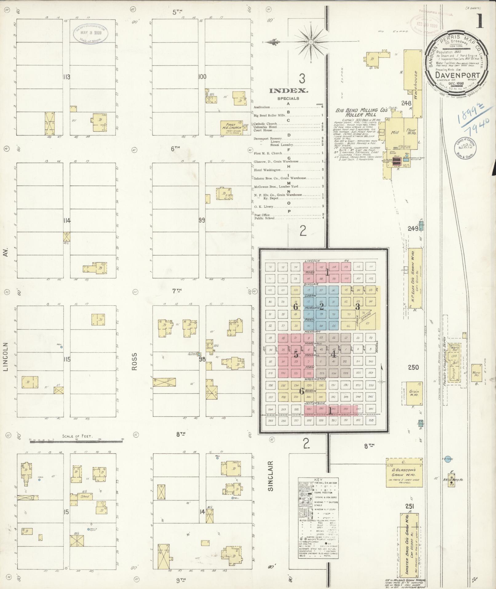Sanborn Fire Insurance Map from Davenport, Lincoln County, Washington (1898), Sheet #0001 - Complete Map Set gallery image, historic Sanborn map, vintage wall art, Washington Washington