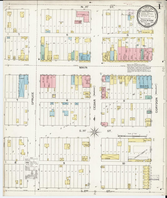 Sanborn Fire Insurance Map from Stockton, Rooks County, Kansas (1893), Sheet #0001 - Complete Map Set gallery image, historic Sanborn map, vintage wall art, Kansas Kansas