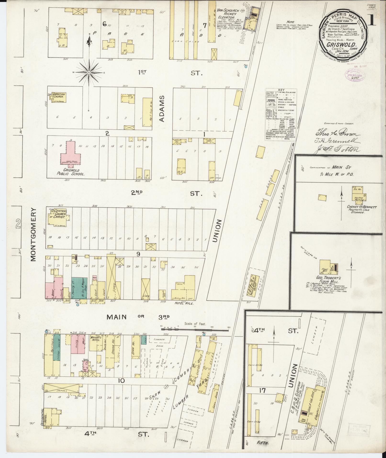 Sanborn Fire Insurance Map from Griswold, Cass County, Iowa (1894), Sheet #0001 - Historic Sanborn Fire Insurance Map Print, vintage old map wall art