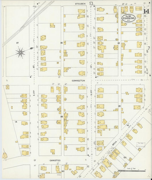 Sanborn Fire Insurance Map from Corning, Steuben County, New York (1903), Sheet #0014 - Historic Sanborn Fire Insurance Map Print, vintage old map wall art, antique decor, genealogy gift, New York New York map