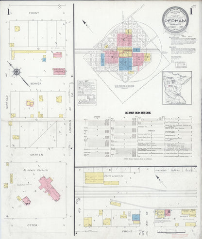 Sanborn Fire Insurance Map from Perham, Otter Tail County, Minnesota (1929), Sheet #0001 - Complete Map Set gallery image, historic Sanborn map, vintage wall art, Minnesota Minnesota