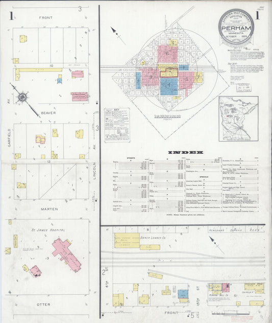 Sanborn Fire Insurance Map from Perham, Otter Tail County, Minnesota (1929), Sheet #0001 - Complete Map Set gallery image, historic Sanborn map, vintage wall art, Minnesota Minnesota