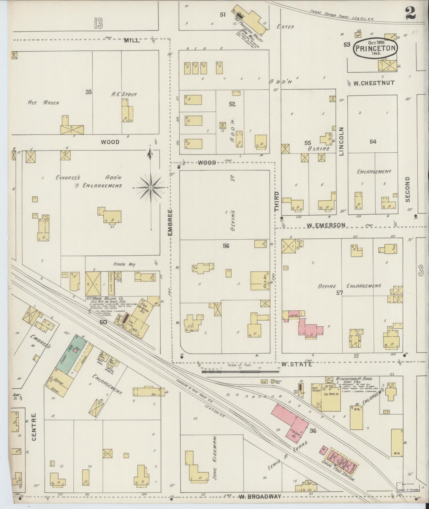 Sanborn Fire Insurance Map from Princeton, Gibson County, Indiana (1895), Sheet #0002 - Complete Map Set gallery image, historic Sanborn map, vintage wall art, Indiana Indiana