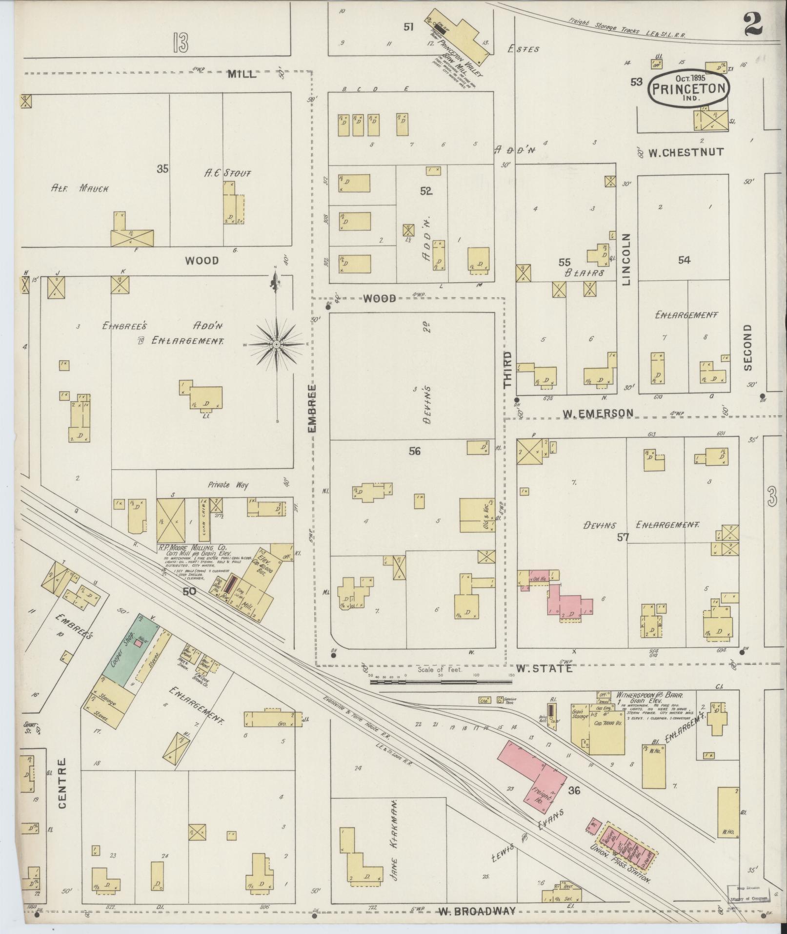 Sanborn Fire Insurance Map from Princeton, Gibson County, Indiana (1895), Sheet #0002 - Complete Map Set gallery image, historic Sanborn map, vintage wall art, Indiana Indiana