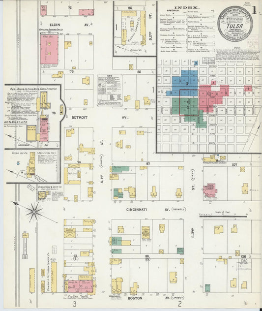 Sanborn Fire Insurance Map from Tulsa, Tulsa County, Oklahoma (1903), Sheet #0001 - Complete Map Set gallery image, historic Sanborn map, vintage wall art, Oklahoma Oklahoma
