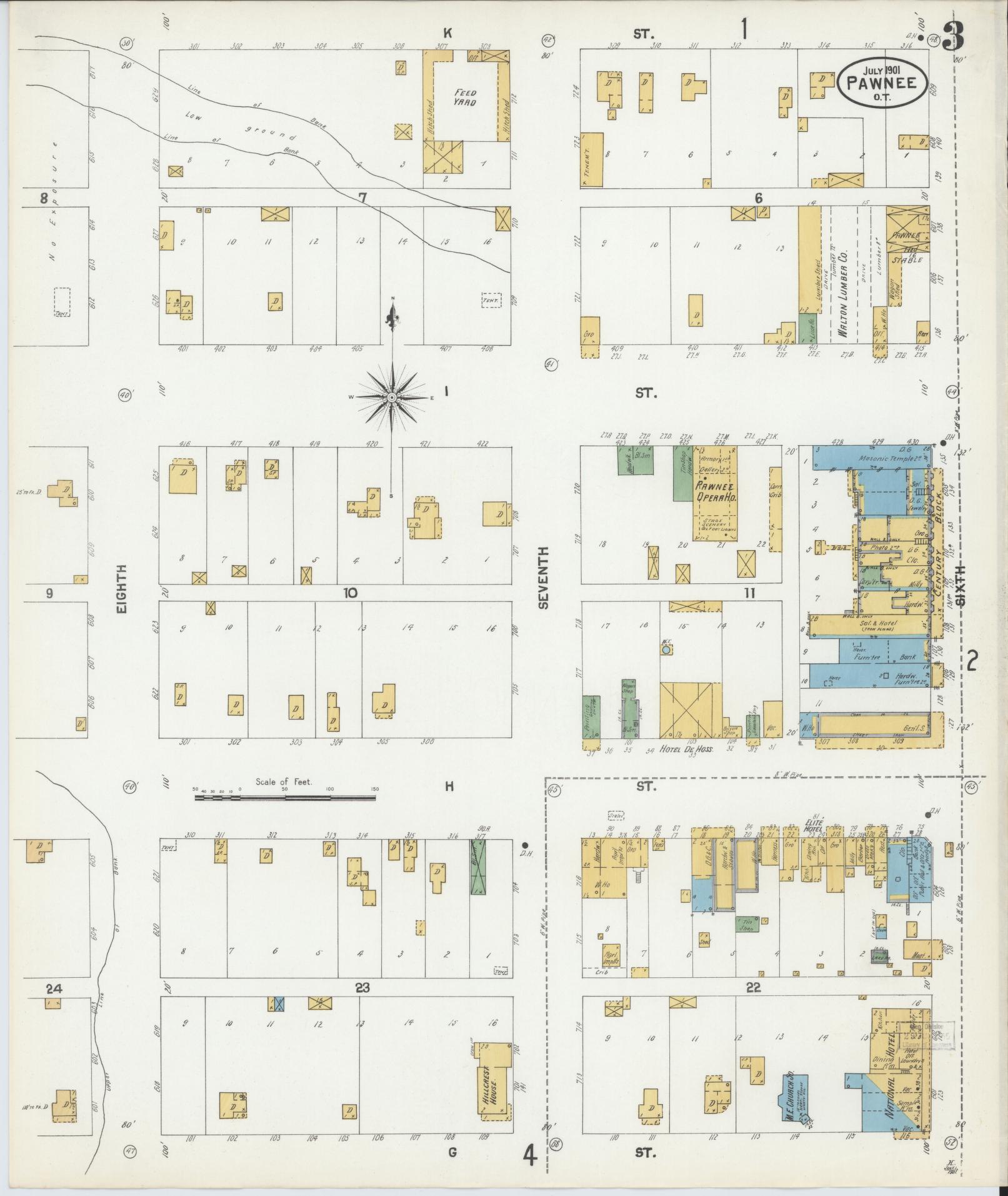 Sanborn Fire Insurance Map from Pawnee, Pawnee County, Oklahoma (1901), Sheet #0003 - Historic Sanborn Fire Insurance Map Print, vintage old map wall art, antique decor, genealogy gift, Oklahoma Oklahoma map