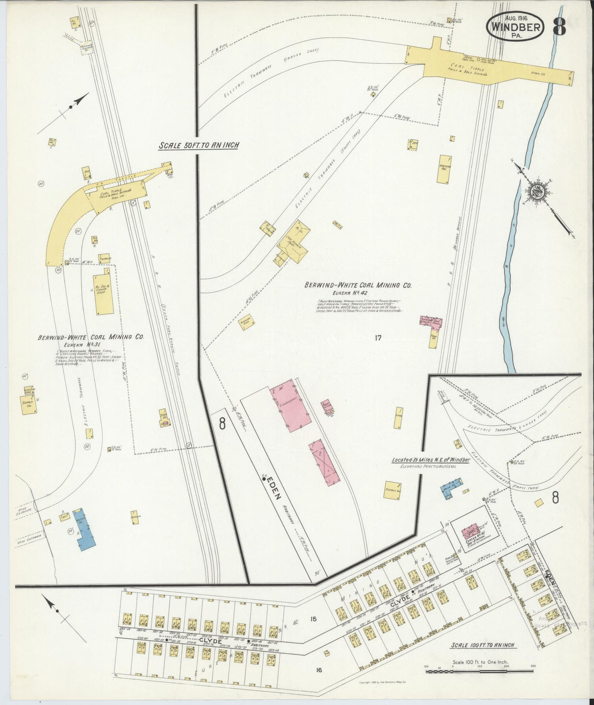 Sanborn Fire Insurance Map from Windber, Somerset County, Pennsylvania (1916), Sheet #0008 - Historic Sanborn Fire Insurance Map Print, vintage old map wall art, antique decor, genealogy gift, Pennsylvania Pennsylvania map