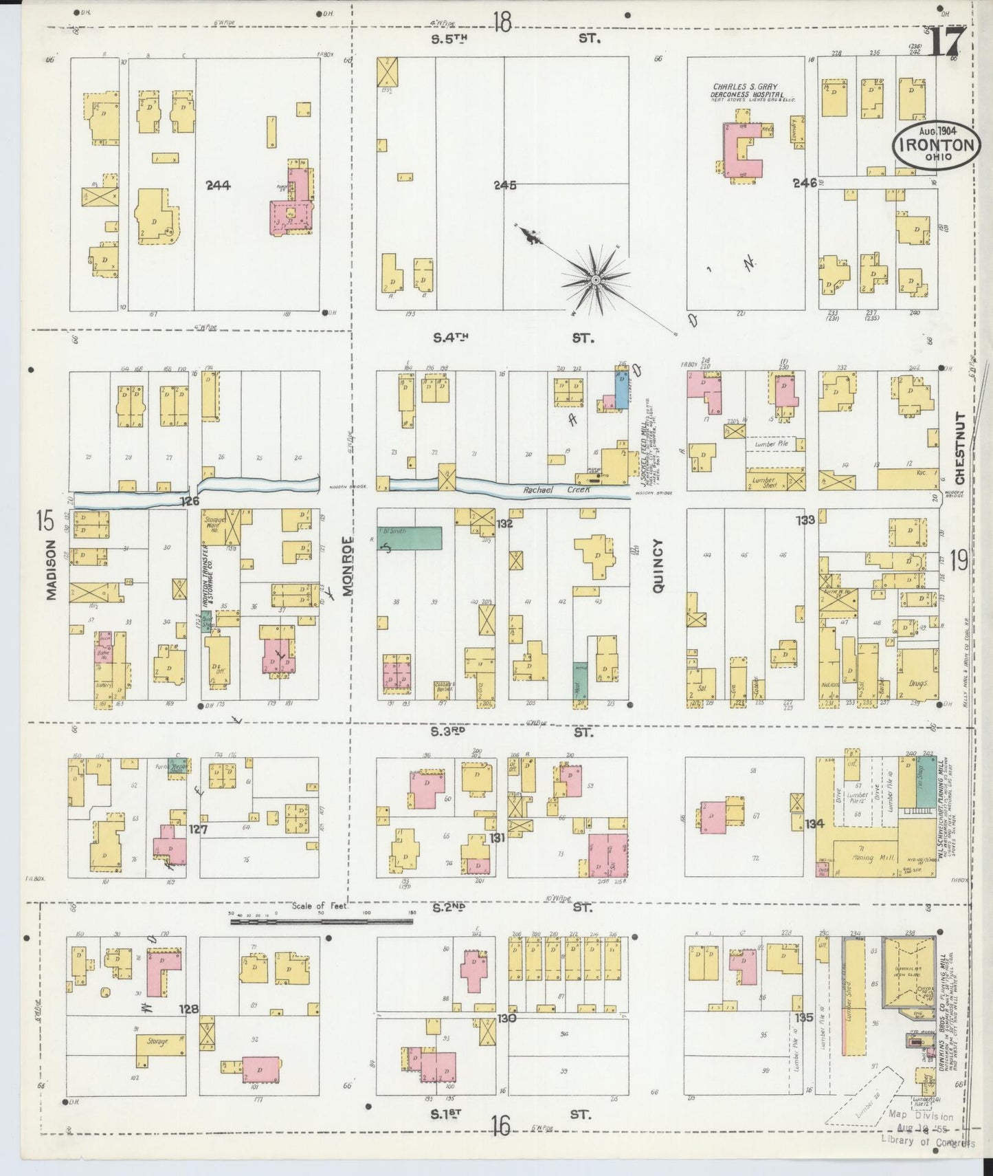 Sanborn Fire Insurance Map from Ironton, Lawrence County, Ohio (1904), Sheet #0017 - Historic Sanborn Fire Insurance Map Print, vintage old map wall art, antique decor, genealogy gift, Ohio Ohio map