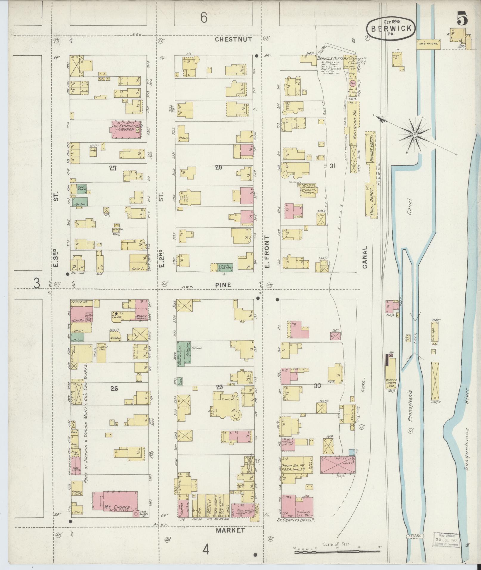 Sanborn Fire Insurance Map from Berwick, Columbia County, Pennsylvania (1896), Sheet #0005 - Historic Sanborn Fire Insurance Map Print, vintage old map wall art, antique decor, genealogy gift, Pennsylvania Pennsylvania map