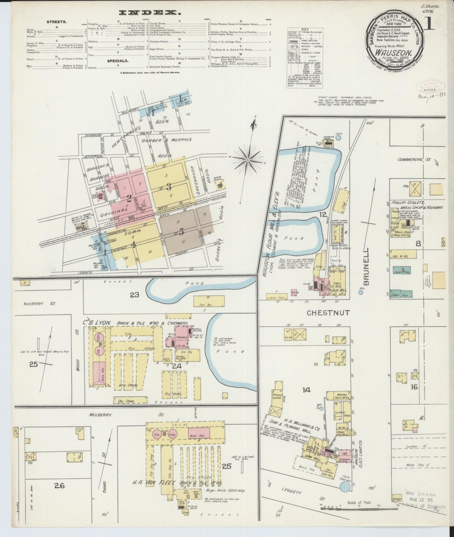Sanborn Fire Insurance Map from Wauseon, Fulton County, Ohio (1893), Sheet #0001 - Complete Map Set gallery image, historic Sanborn map, vintage wall art, Ohio Ohio