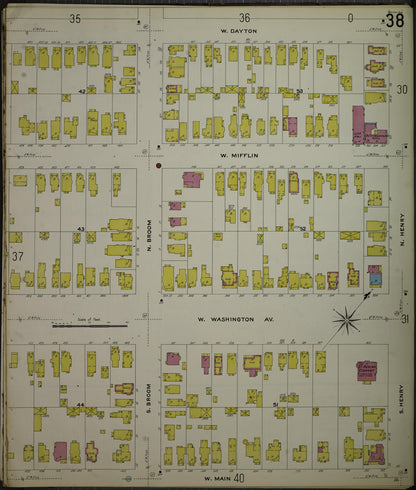 Sanborn Fire Insurance Map from Madison, Dane County, Wisconsin (1908), Sheet #0038 - Complete Map Set gallery image, historic Sanborn map, vintage wall art, Wisconsin Wisconsin