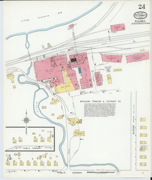 Sanborn Fire Insurance Map from Petoskey, Emmet County, Michigan (1919), Sheet #0024 - Historic Sanborn Fire Insurance Map Print, vintage old map wall art, antique decor, genealogy gift, Michigan Michigan map