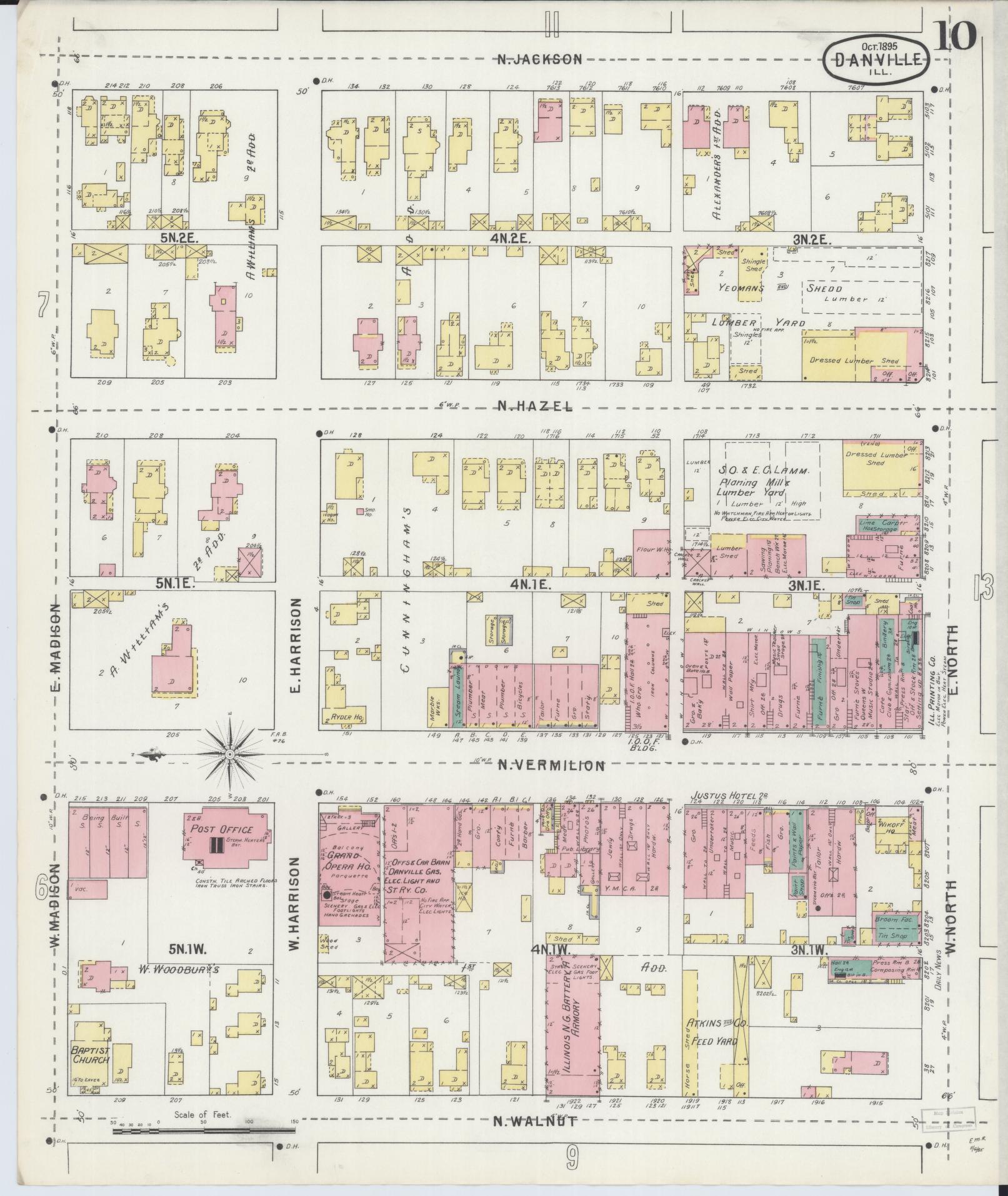 Sanborn Fire Insurance Map from Danville, Vermilion County, Illinois (1895), Sheet #0010 - Complete Map Set gallery image, historic Sanborn map, vintage wall art, Illinois Illinois