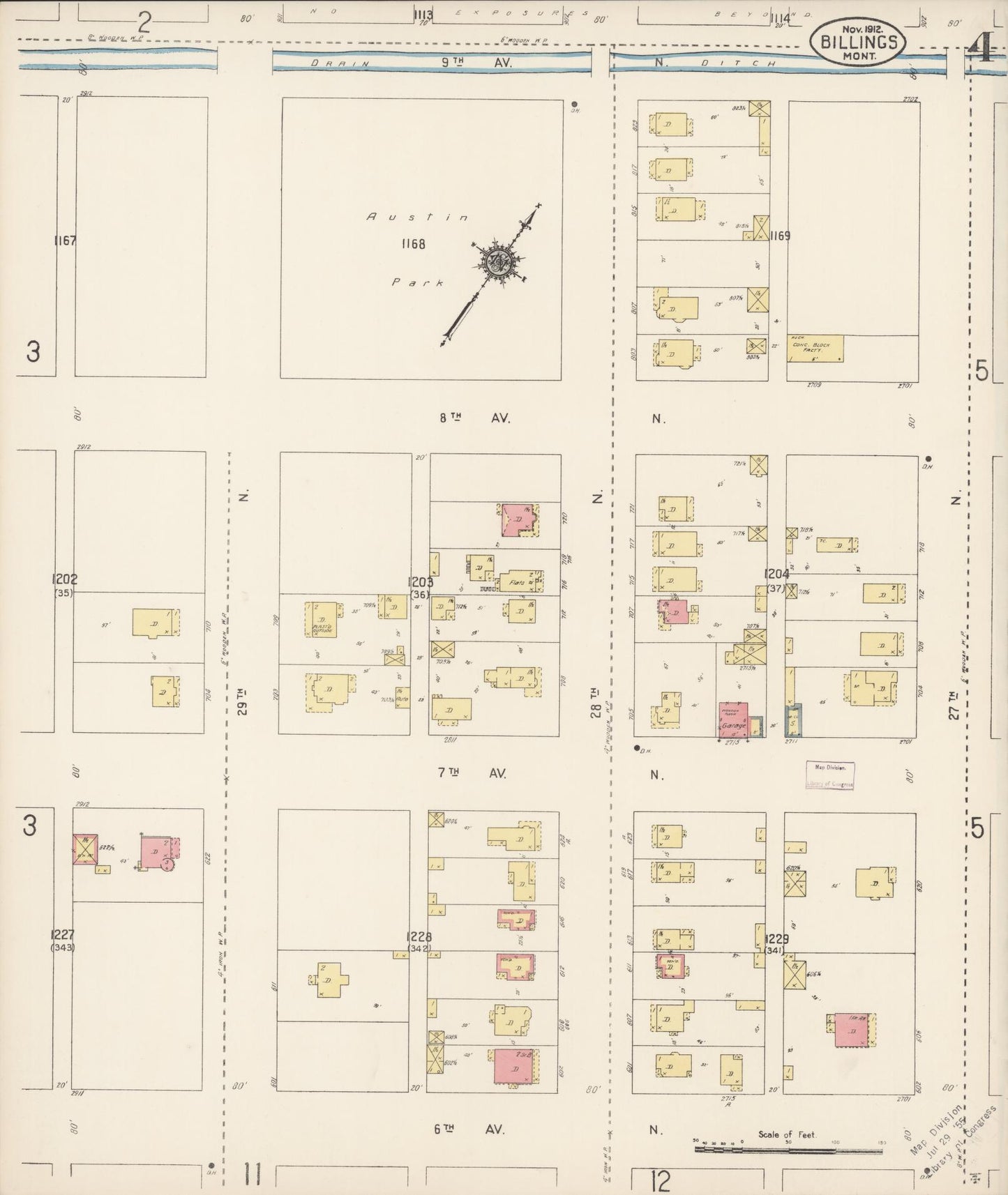 Sanborn Fire Insurance Map from Billings, Yellowstone County, Montana (1912), Sheet #0004 - Complete Map Set gallery image, historic Sanborn map, vintage wall art, Montana Montana