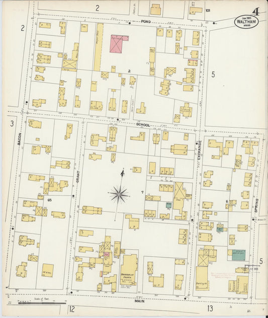 Sanborn Fire Insurance Map from Waltham, Middlesex County, Massachusetts (1903), Sheet #0004 - Historic Sanborn Fire Insurance Map Print, vintage old map wall art, antique decor, genealogy gift, Massachusetts Massachusetts map