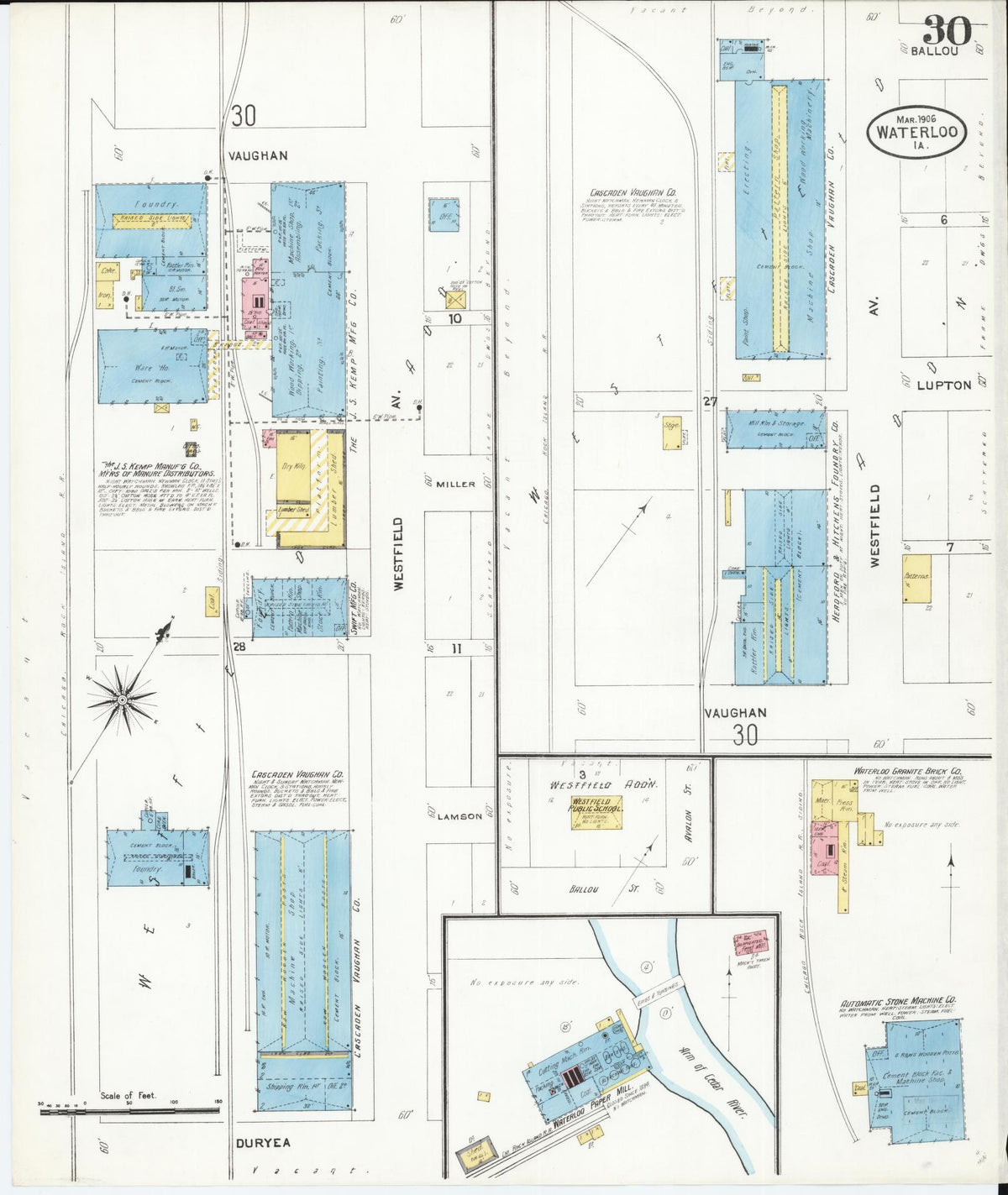 Sanborn Fire Insurance Map from Waterloo, Black Hawk County, Iowa (1906), Sheet #0030 - Historic Sanborn Fire Insurance Map Print, vintage old map wall art