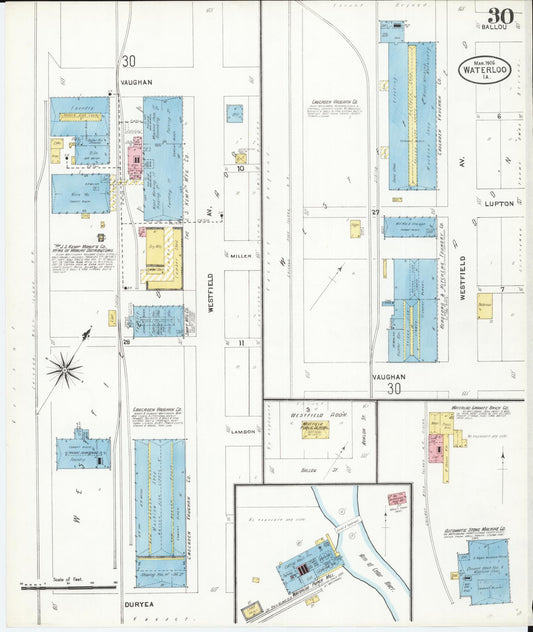 Sanborn Fire Insurance Map from Waterloo, Black Hawk County, Iowa (1906), Sheet #0030 - Historic Sanborn Fire Insurance Map Print, vintage old map wall art