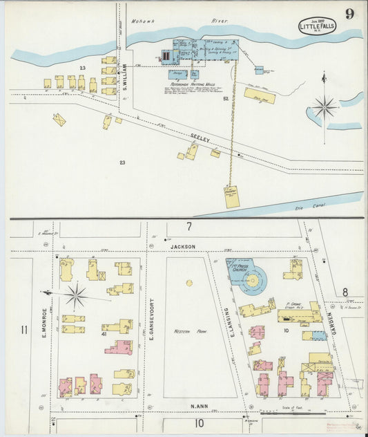 Sanborn Fire Insurance Map from Little Falls, Herkimer County, New York (1897), Sheet #0009 - Historic Sanborn Fire Insurance Map Print, vintage old map wall art, antique decor, genealogy gift, New York New York map