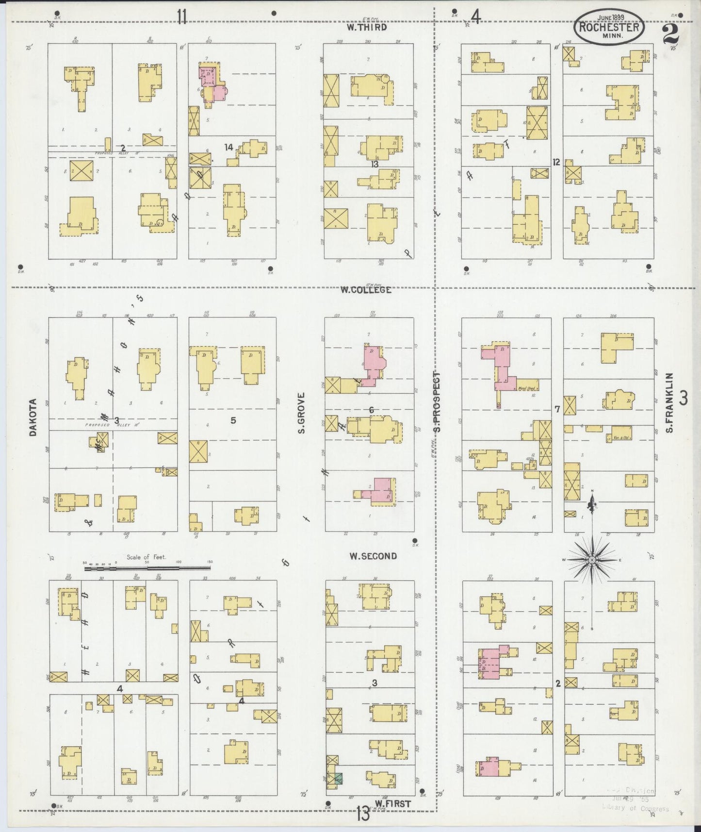 Sanborn Fire Insurance Map from Rochester, Olmsted County, Minnesota (1899), Sheet #0002 - Complete Map Set gallery image, historic Sanborn map, vintage wall art, Minnesota Minnesota