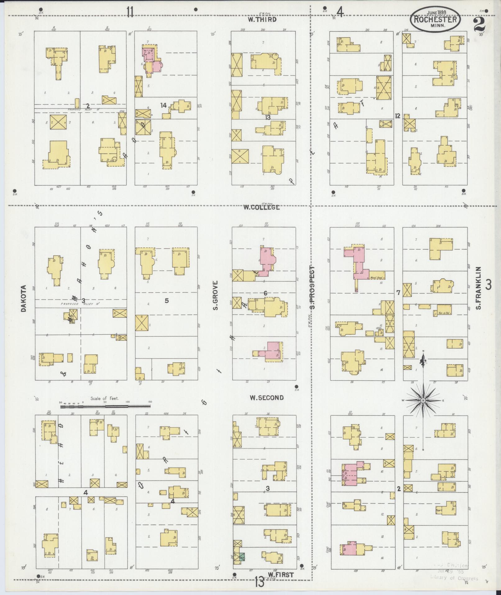 Sanborn Fire Insurance Map from Rochester, Olmsted County, Minnesota (1899), Sheet #0002 - Complete Map Set gallery image, historic Sanborn map, vintage wall art, Minnesota Minnesota