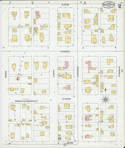 Sanborn Fire Insurance Map from Rochester, Olmsted County, Minnesota (1899), Sheet #0002 - Complete Map Set gallery image, historic Sanborn map, vintage wall art, Minnesota Minnesota