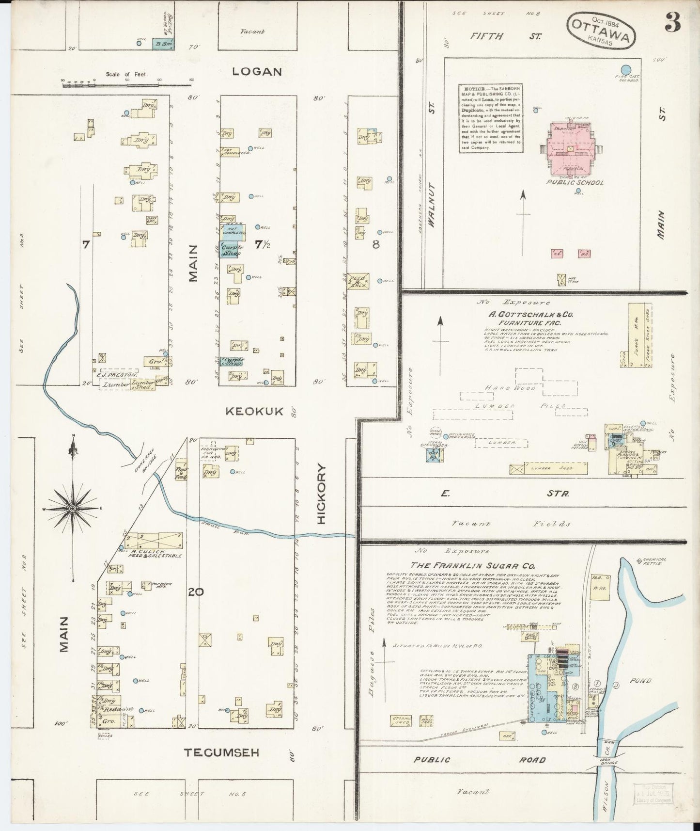 Sanborn Fire Insurance Map from Ottawa, Franklin County, Kansas (1884), Sheet #0003 - Complete Map Set gallery image, historic Sanborn map, vintage wall art, Kansas Kansas