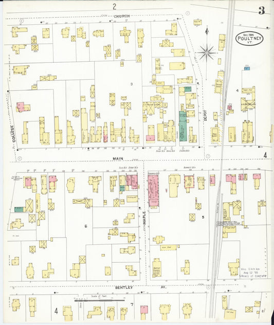 Sanborn Fire Insurance Map from Poultney, Rutland County, Vermont (1904), Sheet #0003 - Historic Sanborn Fire Insurance Map Print, vintage old map wall art, antique decor, genealogy gift, Vermont Vermont map