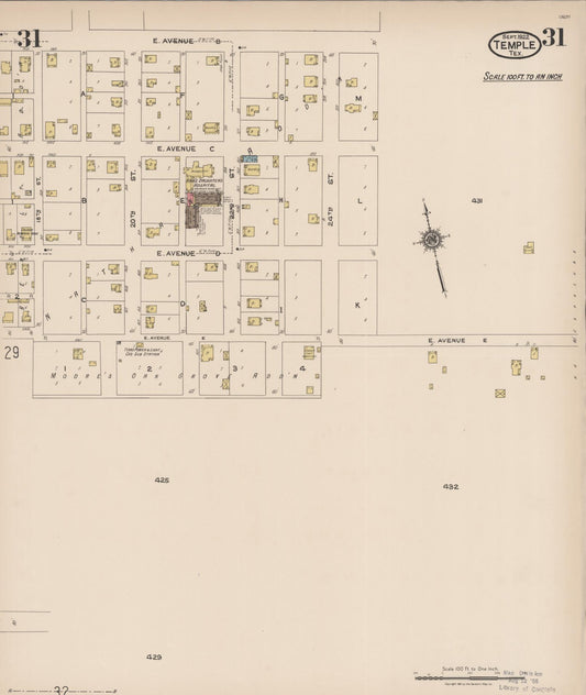 Sanborn Fire Insurance Map from Temple, Bell County, Texas (1922), Sheet #0031 - Historic Sanborn Fire Insurance Map Print, vintage old map wall art, antique decor, genealogy gift, Texas Texas map