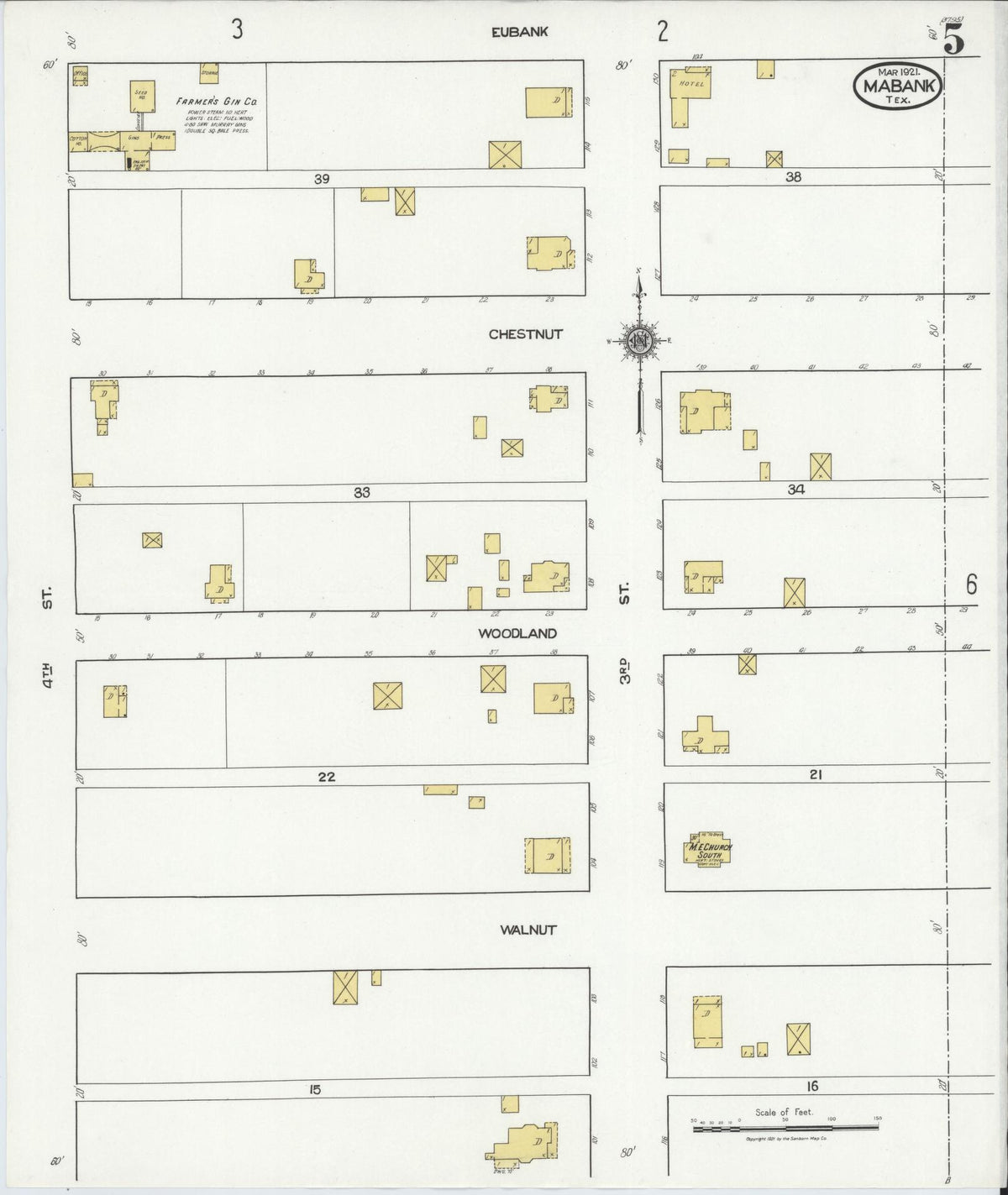 Sanborn Fire Insurance Map from Mabank, Kaufman County, Texas (1921), Sheet #0005 - Historic Sanborn Fire Insurance Map Print, vintage old map wall art, antique decor, genealogy gift, Texas Texas map