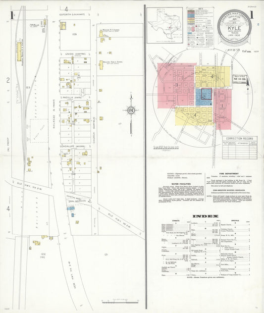 Sanborn Fire Insurance Map from Kyle, Hays County, Texas (1936), Sheet #0001 - Historic Sanborn Fire Insurance Map Print, vintage old map wall art, antique decor, genealogy gift, Texas Texas map