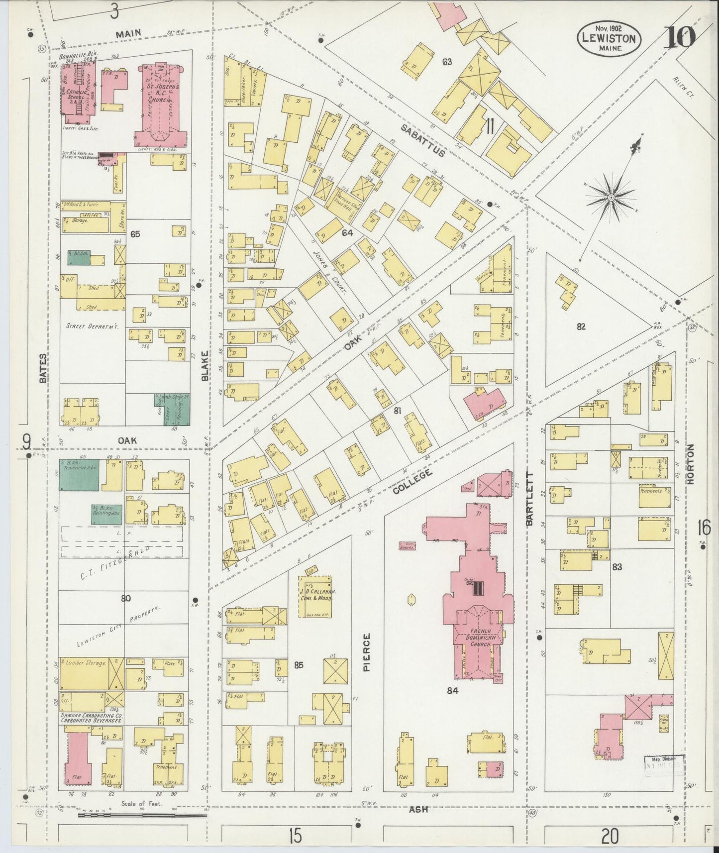 Sanborn Fire Insurance Map from Lewiston, Androscoggin County, Maine (1902), Sheet #0010 - Complete Map Set gallery image, historic Sanborn map, vintage wall art, Maine Maine