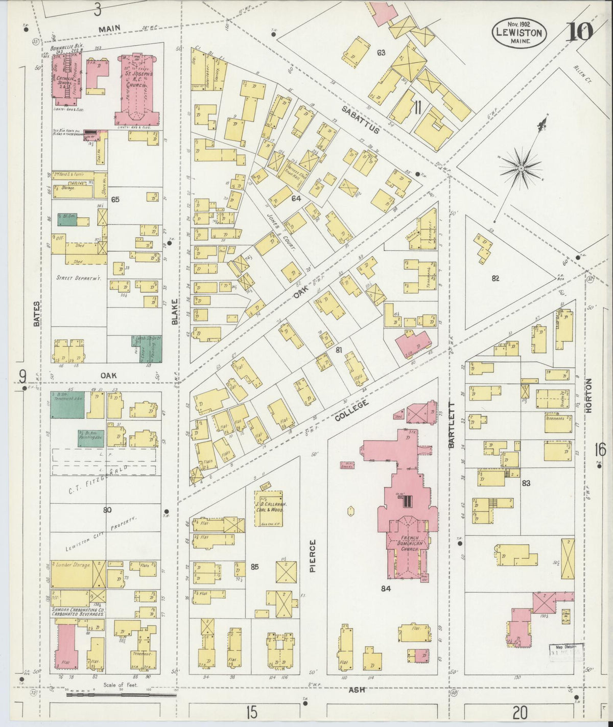 Sanborn Fire Insurance Map from Lewiston, Androscoggin County, Maine (1902), Sheet #0010 - Complete Map Set gallery image, historic Sanborn map, vintage wall art, Maine Maine