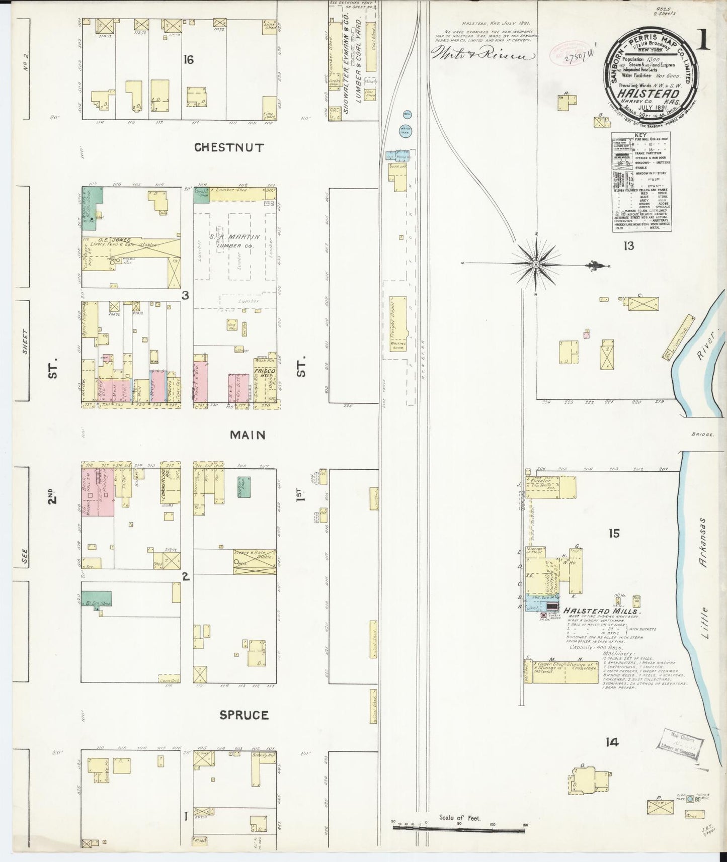 Sanborn Fire Insurance Map from Halstead, Harvey County, Kansas. (1891) – Historic Sanborn Fire Insurance Map Print