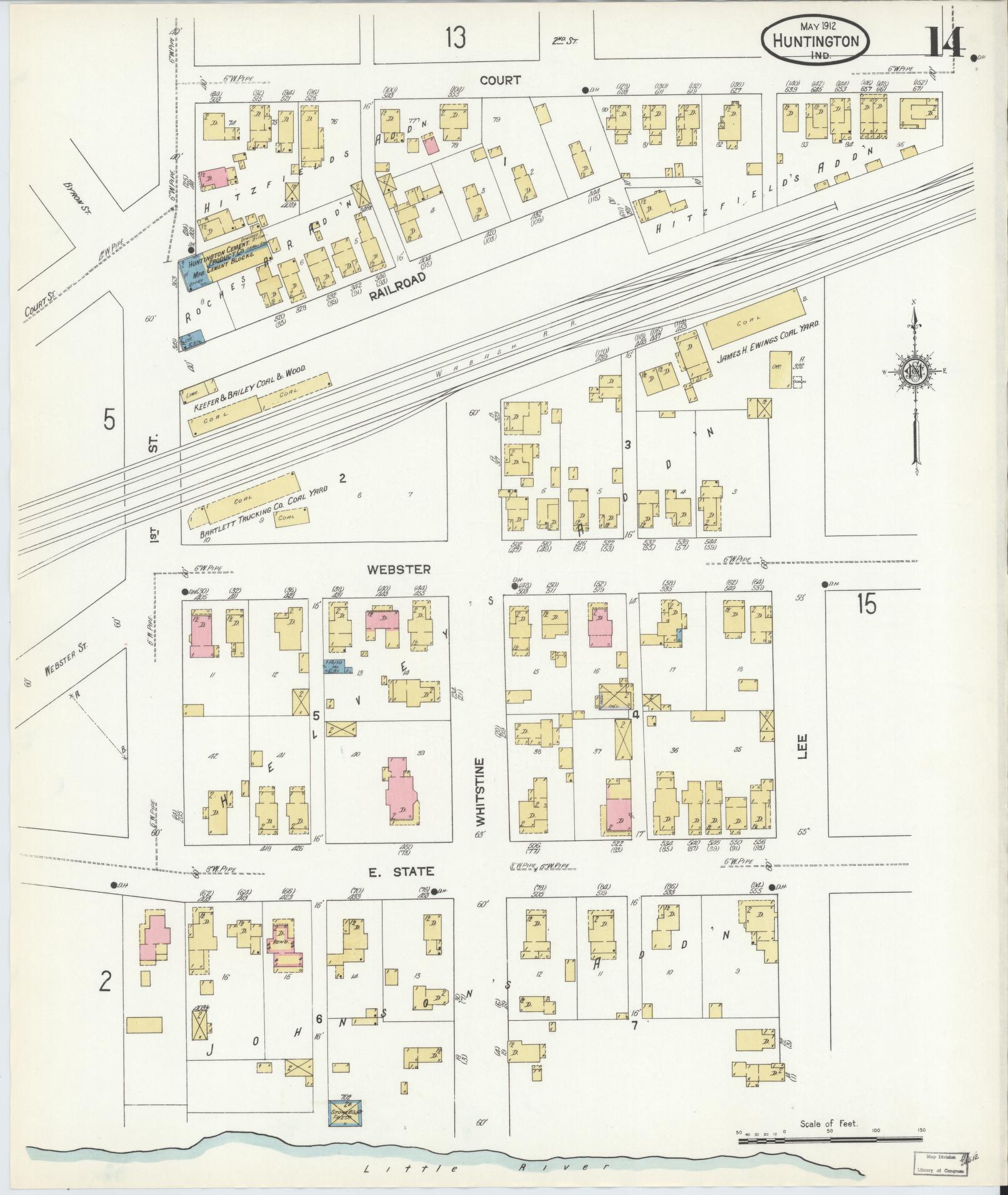 Sanborn Fire Insurance Map from Huntington, Huntington County, Indiana (1912), Sheet #0014 - Complete Map Set gallery image, historic Sanborn map, vintage wall art, Indiana Indiana