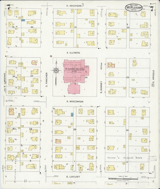 Sanborn Fire Insurance Map from Mount Pleasant, Isabella County, Michigan (1924), Sheet #0007 - Historic Sanborn Fire Insurance Map Print, vintage old map wall art, antique decor, genealogy gift, Michigan Michigan map