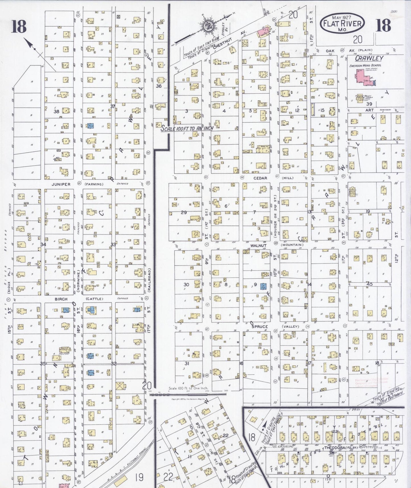 Sanborn Fire Insurance Map from Flat River, Saint Francois County, Missouri (1927), Sheet #0018 - Historic Sanborn Fire Insurance Map Print, vintage old map wall art, antique decor, genealogy gift, Missouri Missouri map