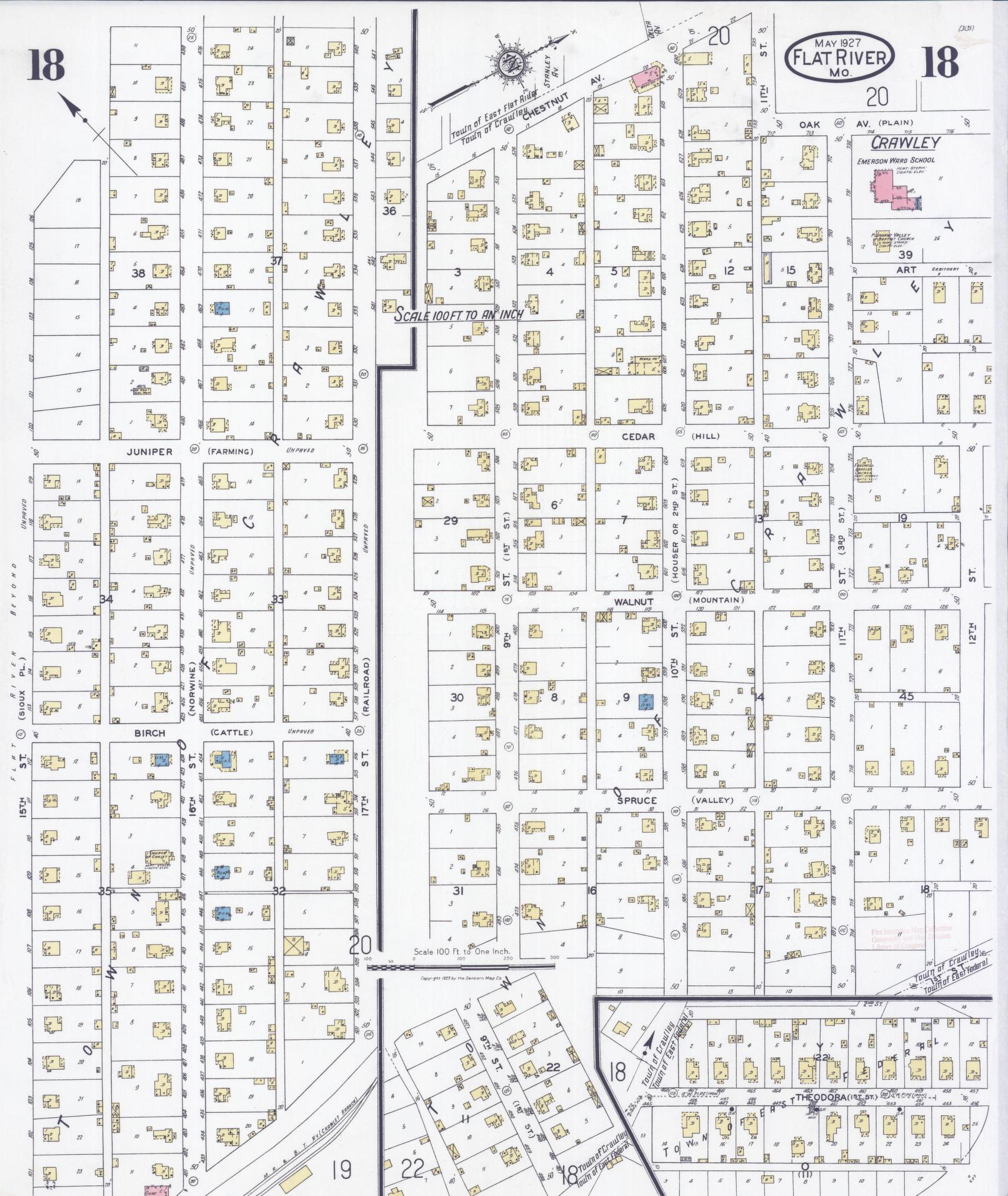 Sanborn Fire Insurance Map from Flat River, Saint Francois County, Missouri (1927), Sheet #0018 - Historic Sanborn Fire Insurance Map Print, vintage old map wall art, antique decor, genealogy gift, Missouri Missouri map