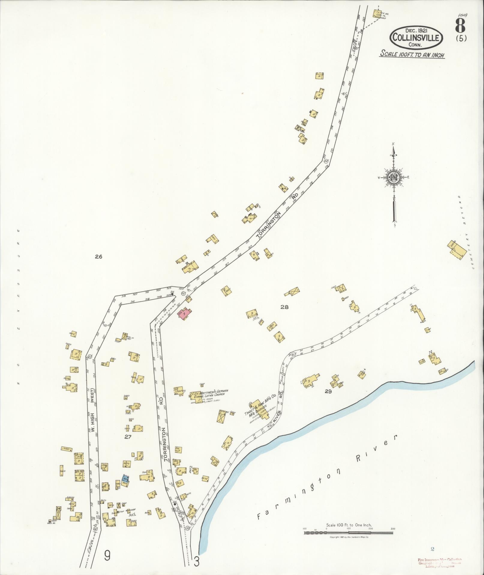 Sanborn Fire Insurance Map from Collinsville, Hartford County, Connecticut (1921), Sheet #0008 - Complete Map Set gallery image, historic Sanborn map, vintage wall art, Connecticut Connecticut