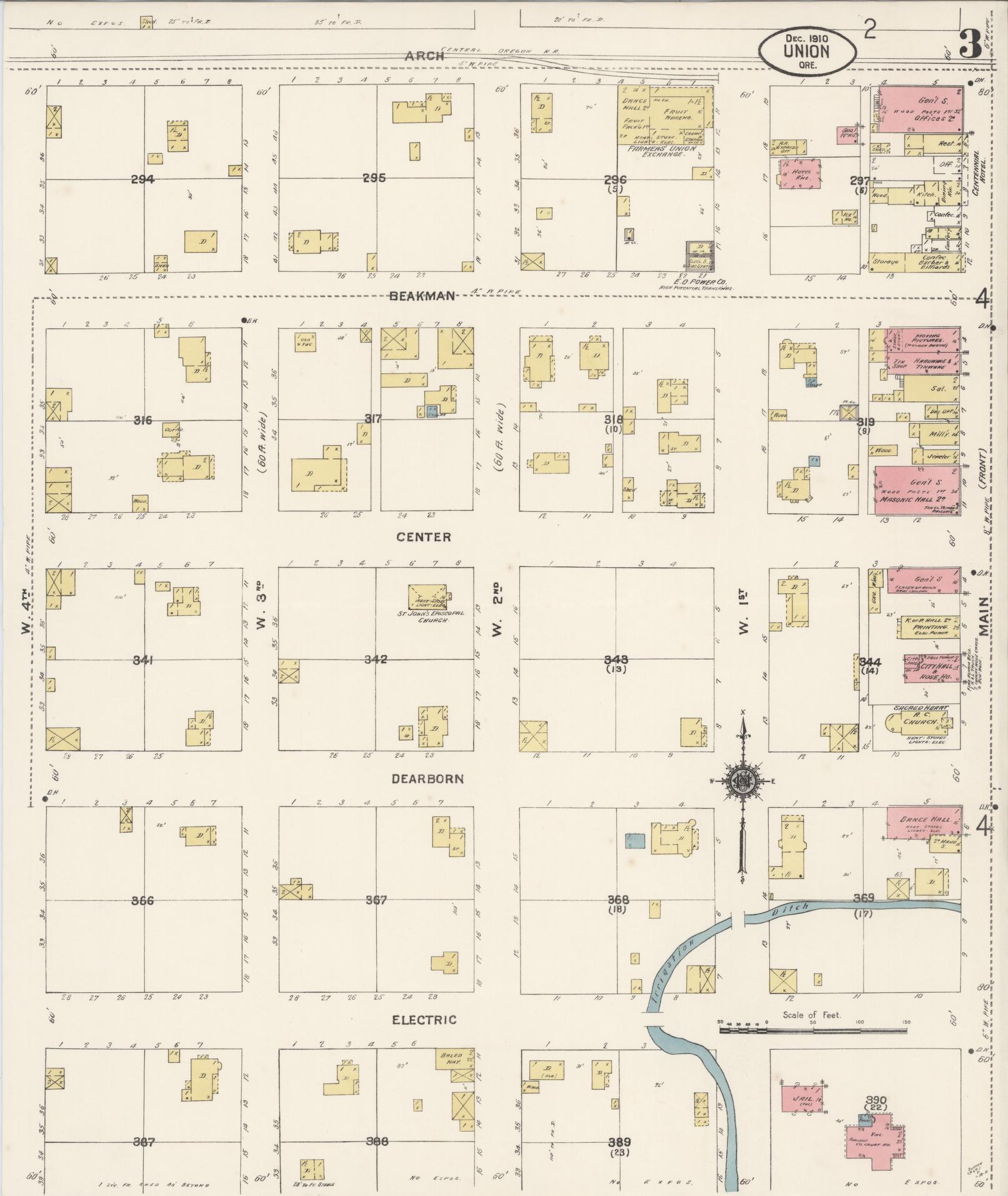 Sanborn Fire Insurance Map from Union, Union County, Oregon (1910), Sheet #0003 - Complete Map Set gallery image, historic Sanborn map, vintage wall art, Oregon Oregon