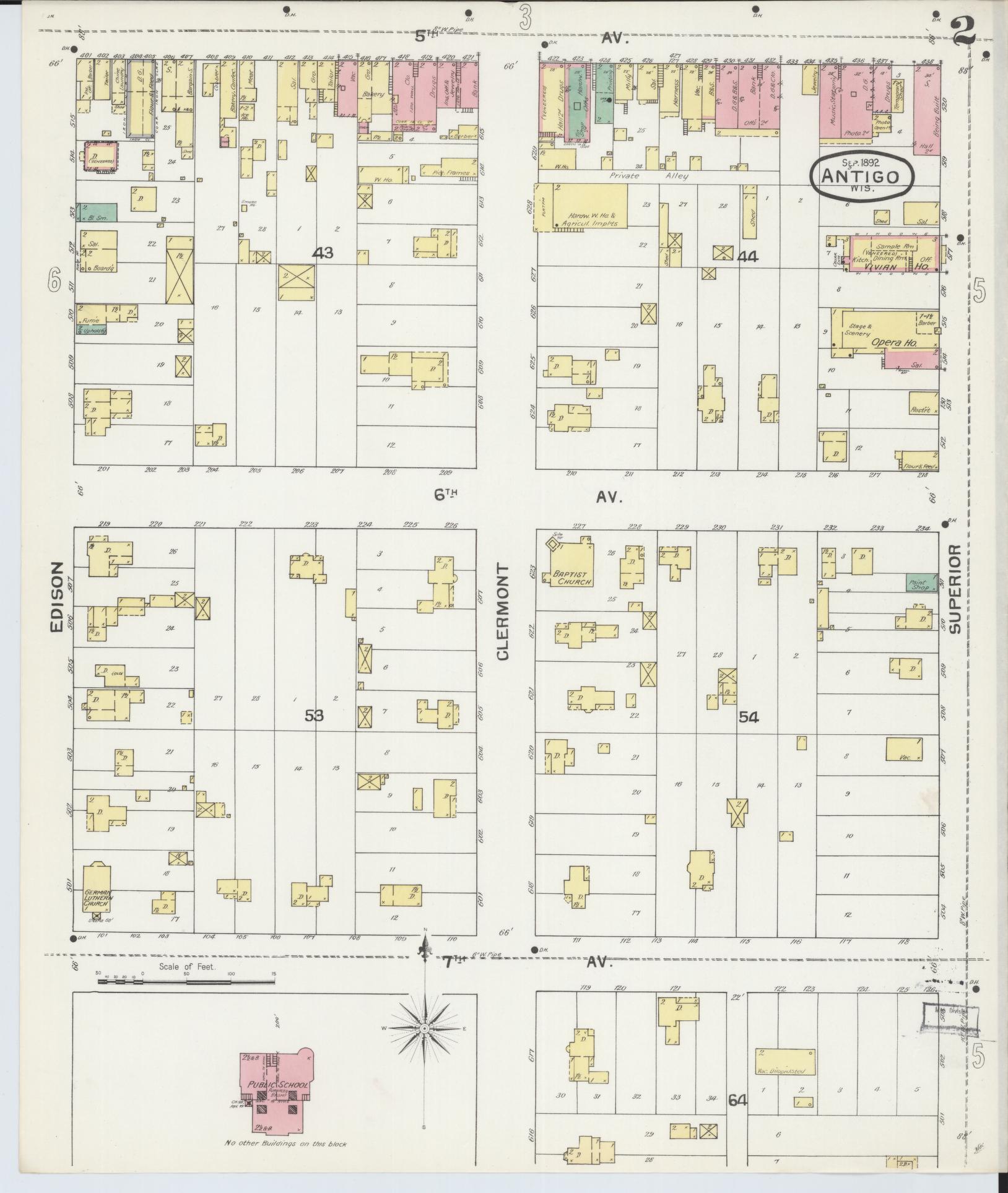 Sanborn Fire Insurance Map from Antigo, Langlade County, Wisconsin (1892), Sheet #0002 - Complete Map Set gallery image, historic Sanborn map, vintage wall art, Wisconsin Wisconsin