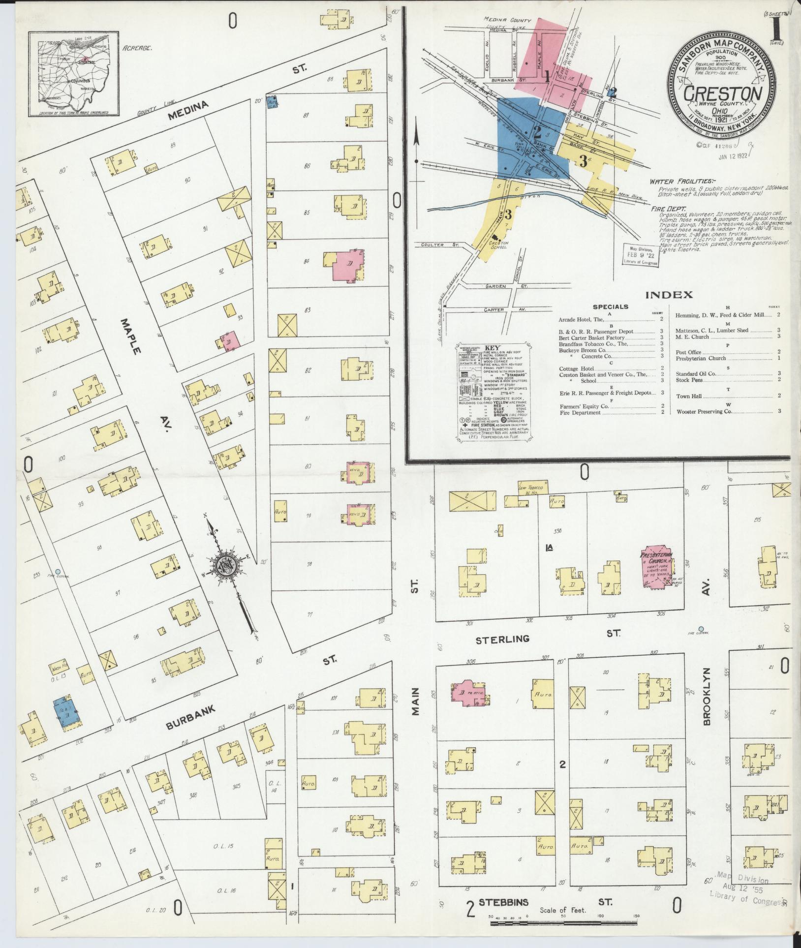 Sanborn Fire Insurance Map from Creston, Wayne County, Ohio (1921), Sheet #0001 - Complete Map Set gallery image, historic Sanborn map, vintage wall art, Ohio Ohio