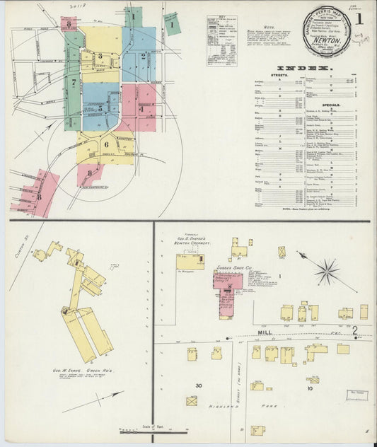 Sanborn Fire Insurance Map from Newton, Sussex County, New Jersey (1897), Sheet #0001 - Historic Sanborn Fire Insurance Map Print, vintage old map wall art, antique decor, genealogy gift, New Jersey New Jersey map