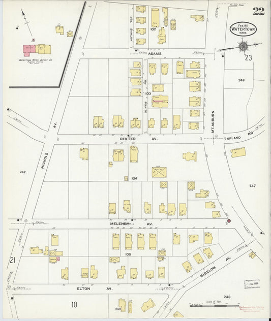 Sanborn Fire Insurance Map from Watertown, Middlesex County, Massachusetts (1911), Sheet #0022 - Historic Sanborn Fire Insurance Map Print, vintage old map wall art, antique decor, genealogy gift, Massachusetts Massachusetts map