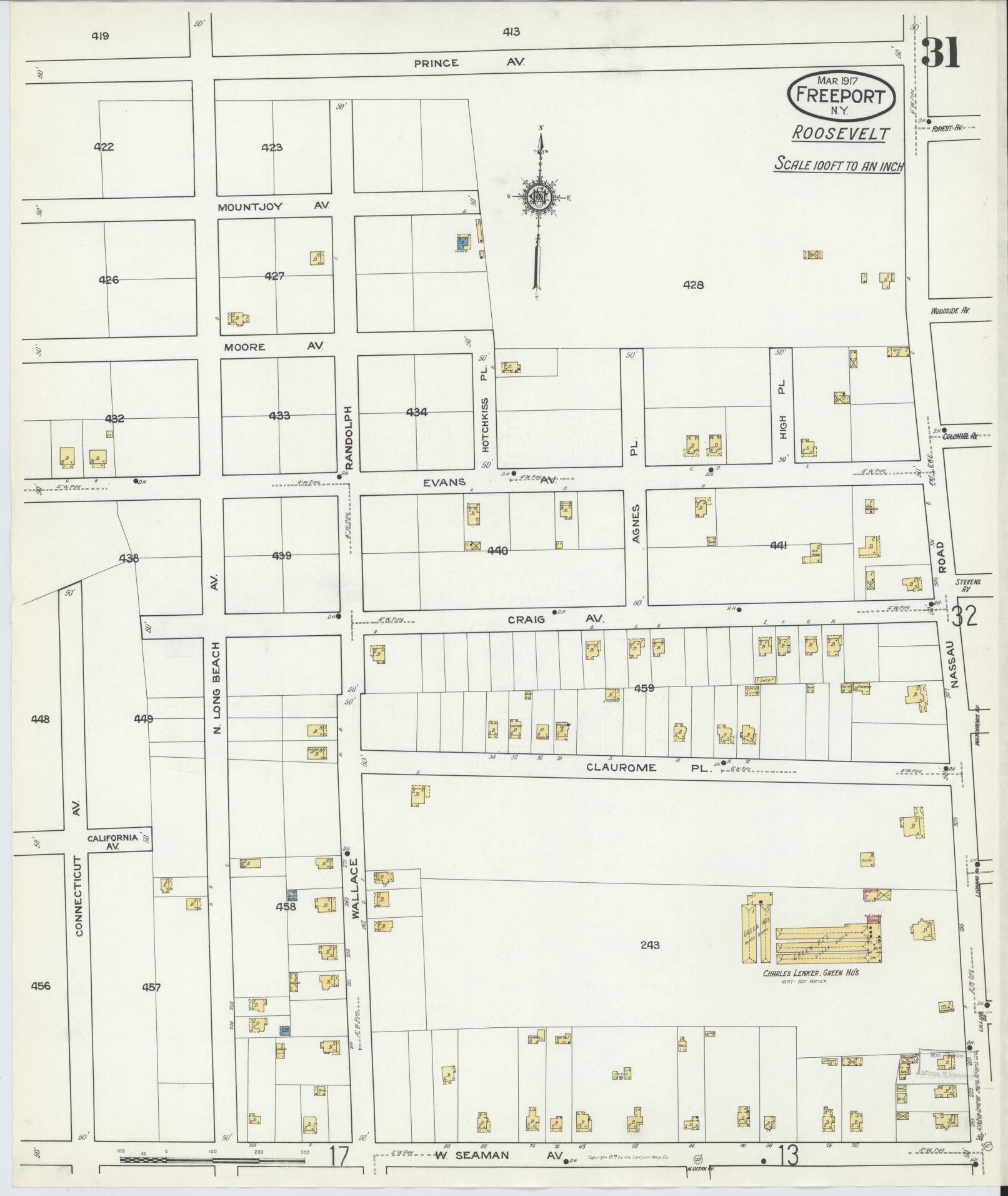 Sanborn Fire Insurance Map from Freeport, Nassau County, New York (1917), Sheet #0031 - Historic Sanborn Fire Insurance Map Print, vintage old map wall art, antique decor, genealogy gift, New York New York map